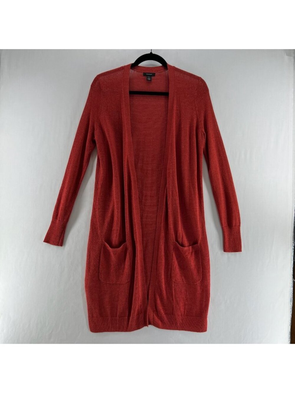 Halogen Long Cardigan Sweater Womens Size XS Linen Blend Open Front Red/Orange